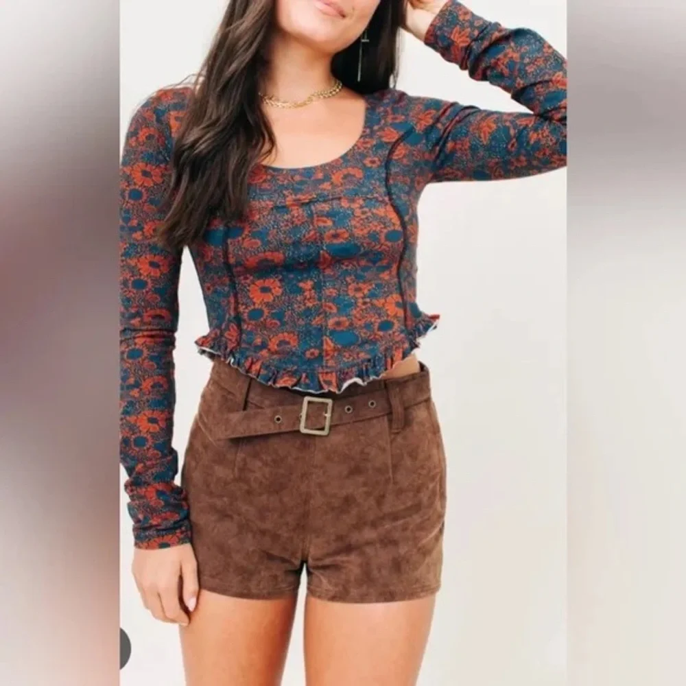 FREE PEOPLE Melanie Long Sleeve Floral Top - Size XS - Crisscross Back - NWT